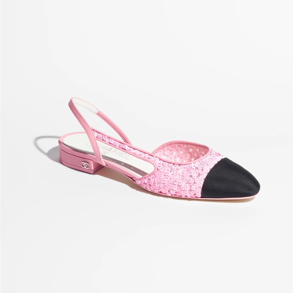 NWT CHANEL Pink Sequin Slingbacks Size 38.5 As Seen On Sofia Richie